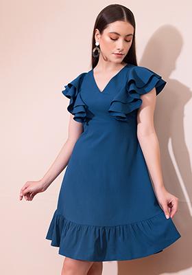 Dark Blue Ruffled Mini Dress