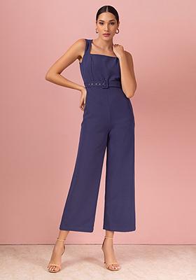 Purple Jumpsuit With Buckled Fabric Belt