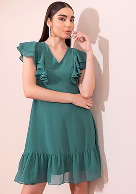 Green Ruffled Mini Dress