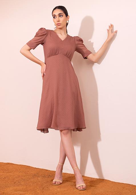 Dusty Pink Cowl Sleeve Midi Dress 