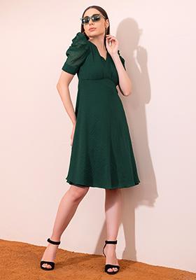 Green Cowl Sleeve Midi Dress 