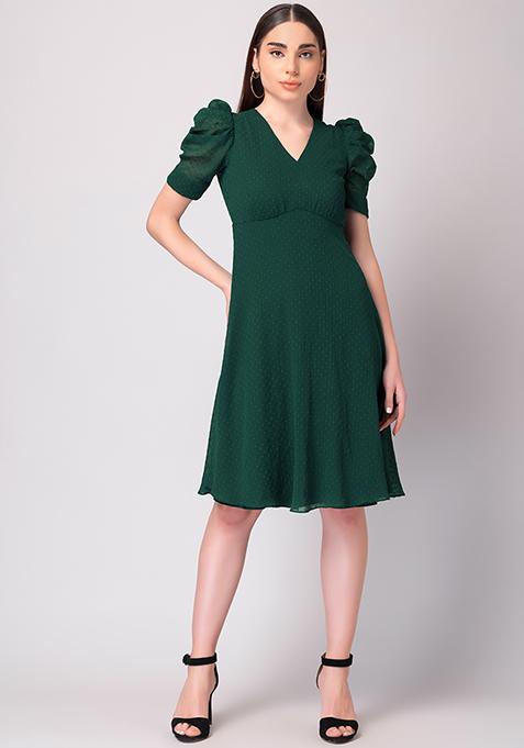 Buy Women Green Cowl Sleeve Midi Dress - Date Night Dress Online India ...