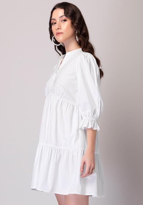 Buy Women White Poplin Tiered Mini Dress - Date Night Dress Online ...