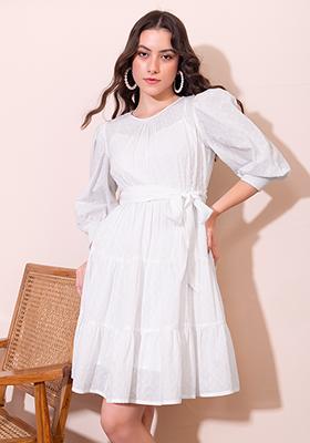White Swiss Dot Tiered Dress With Camisole