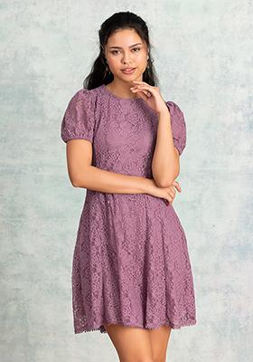Lilac Flared Lace Dress