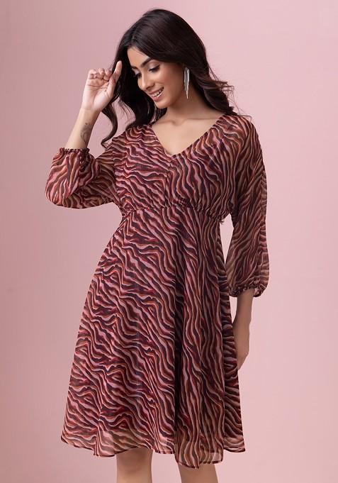 Maroon Animal Print Shift Dress