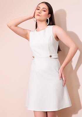 White Sleeveless A-Line Dress