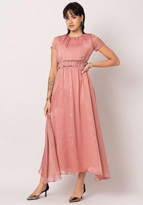 Pink Embellished Waist Maxi Dress