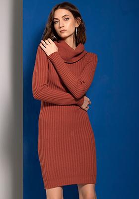 Rust Knitted Sweater Dress