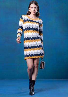 Yellow And Navy Sweater Dress
