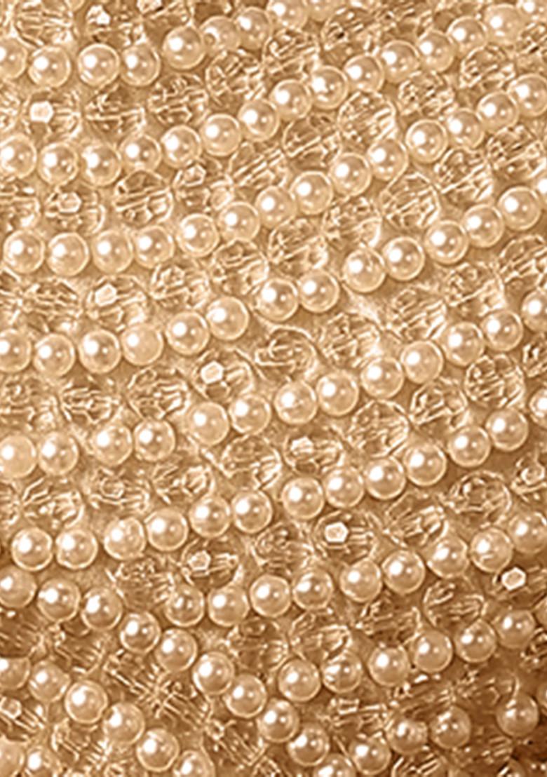 Beige Pre-Stitched Saree Set With Hand Embroidered Blouse