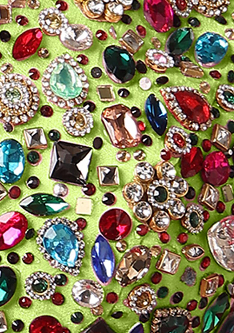 Green Pre-Stitched Saree Set With Hand Embroidered Blouse