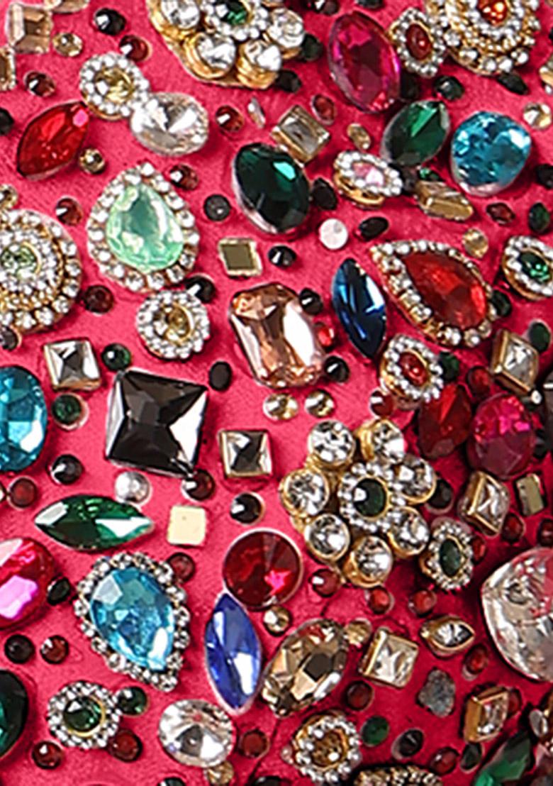 Pink Pre-Stitched Saree Set With Hand Embroidered Blouse