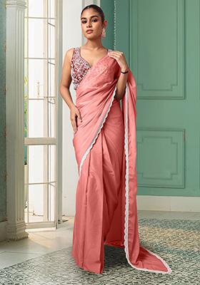 Peach Pre-Stitched Saree Set With Hand Embroidered Blouse