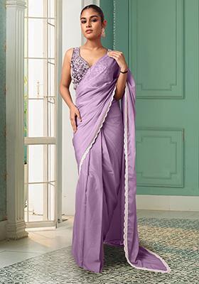 Lilac Pre-Stitched Saree Set With Hand Embroidered Blouse