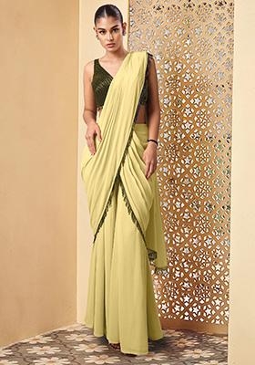 Yellow Pre-Stitched Palazzo Saree Set With Hand Embroidered Blouse