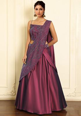 Pink Pre-Stitched Saree Set With Hand Emoridered Blouse