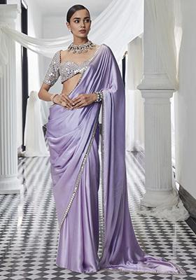 Lavender Pre-Stitched Saree Set With Hand Embroidered Blouse