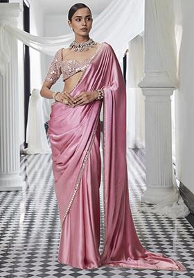Blush Pink Pre-Stitched Saree Set With Hand Embroidered Blouse