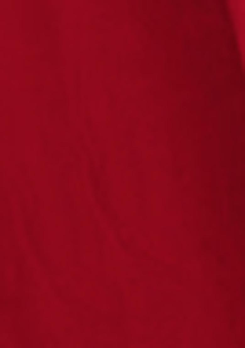 Red Pre-Stitched Saree Set With Hand Embroidered Blouse