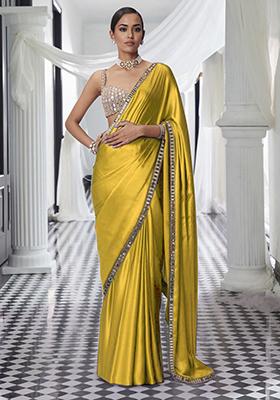 Yellow Pre-Stitched Saree Set With Hand Embroidered Blouse