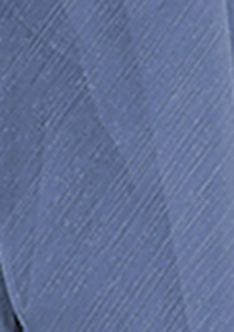 Slate Blue Pre-Stitched Saree Set With Hand Embroidered Blouse