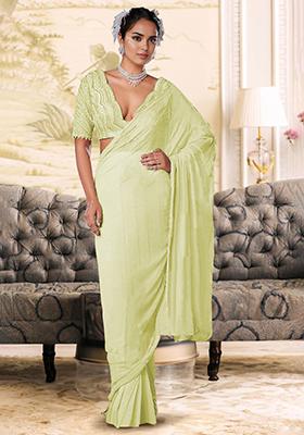 Yellow Pre-Stitched Saree Set With Hand Embroidered Blouse