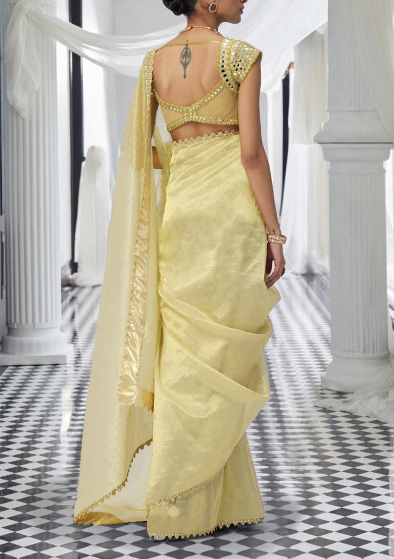 Yellow Pre-Stitched Saree Set With Hand Embroidered Blouse