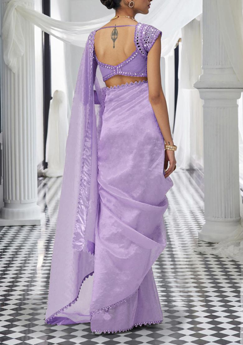 Lavender Pre-Stitched Saree Set With Hand Embroidered Blouse