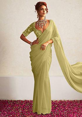 Yellow Pre-Stitched Saree Set With Hand Embroidered Blouse