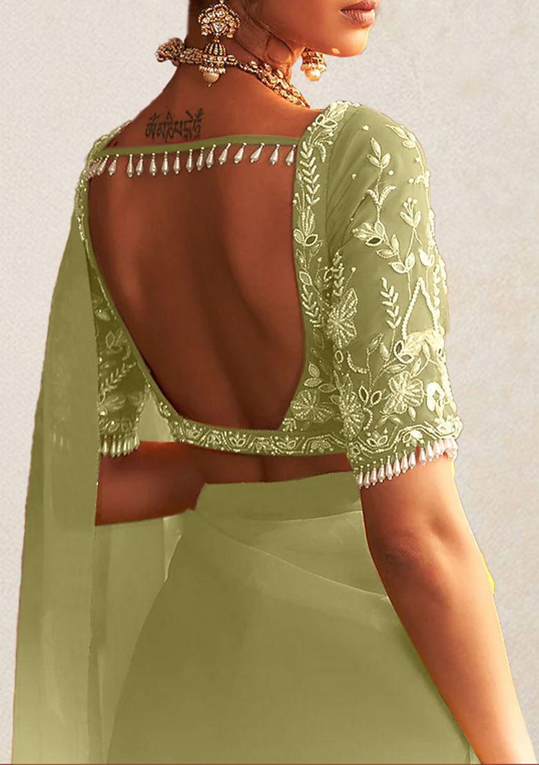 Yellow Pre-Stitched Saree Set With Hand Embroidered Blouse