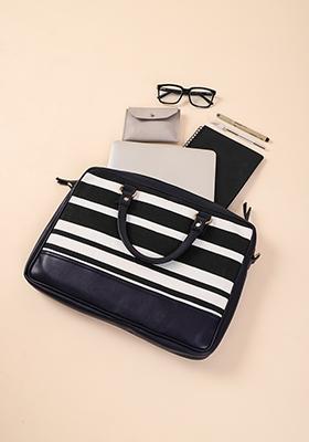 Black Striped Laptop Bag 