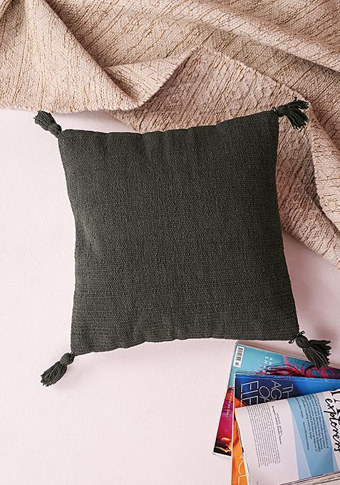 Charcoal Tasselled Cushion Cover 