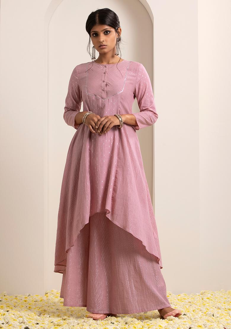 Nushrat Bharucha Edit - Pink Long Kurti Jacket & Plazzo Pants Set – Sajeda  Lehry Design Studio