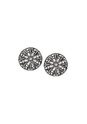 Oxidized Silver White Circular Stud Earrings