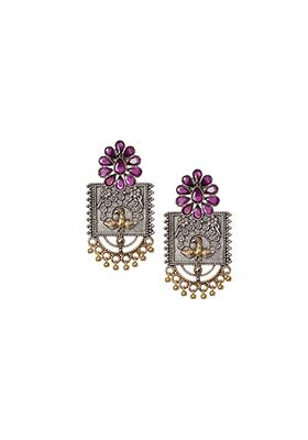 Dual Tone Pink Stone Multi Shape Dangler Earrings 