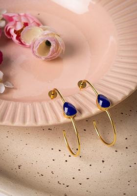 Gold Blue Stone Hoop Earrings