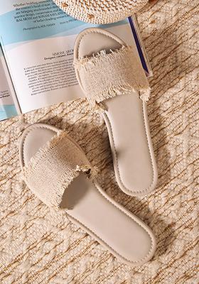 Beige Fringe Flat Sandals