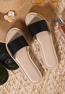 Black Open Toe Flat Sandals 