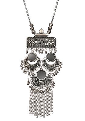 Oxidized Silver Meenakari Tassel Necklace 