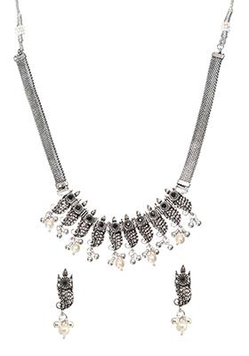 Oxidized Black Stone Short Necklace Earrings Set