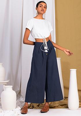Powder blue embroidered crop top with palazzo pants set available only at  Pernias Pop Up Shop 2023