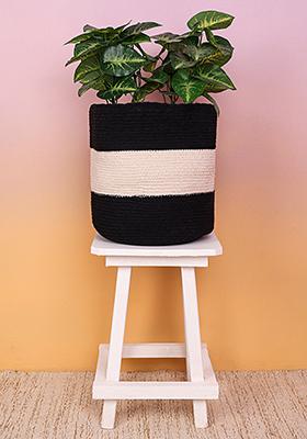 Medium Black Striped Jute Multipurpose Basket