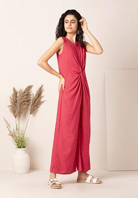 Fuchsia Pink Knotted Jumpsuit