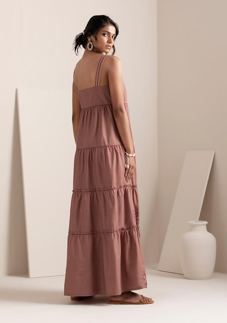 Buy Women Rose Pink Embroidered Tiered Maxi Dress - Dresses and Jumpsuits -  Indya