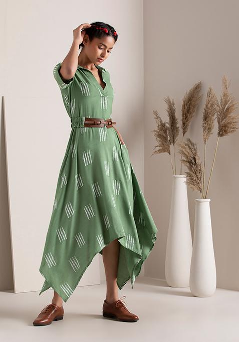 sage green high low dress