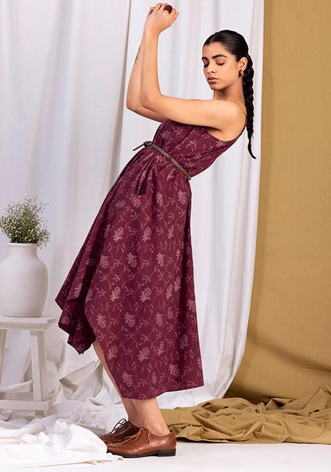 Buy Women Maroon Floral Belted High Low Dress Dresses Indya