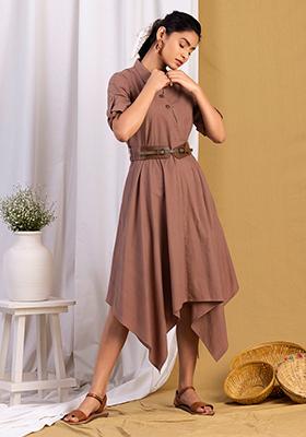 Dusty Pink High Low Dress with Belt