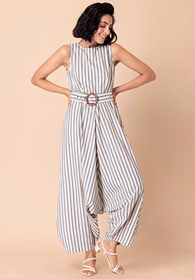 Ivory Striped Cowl Jumpsuit