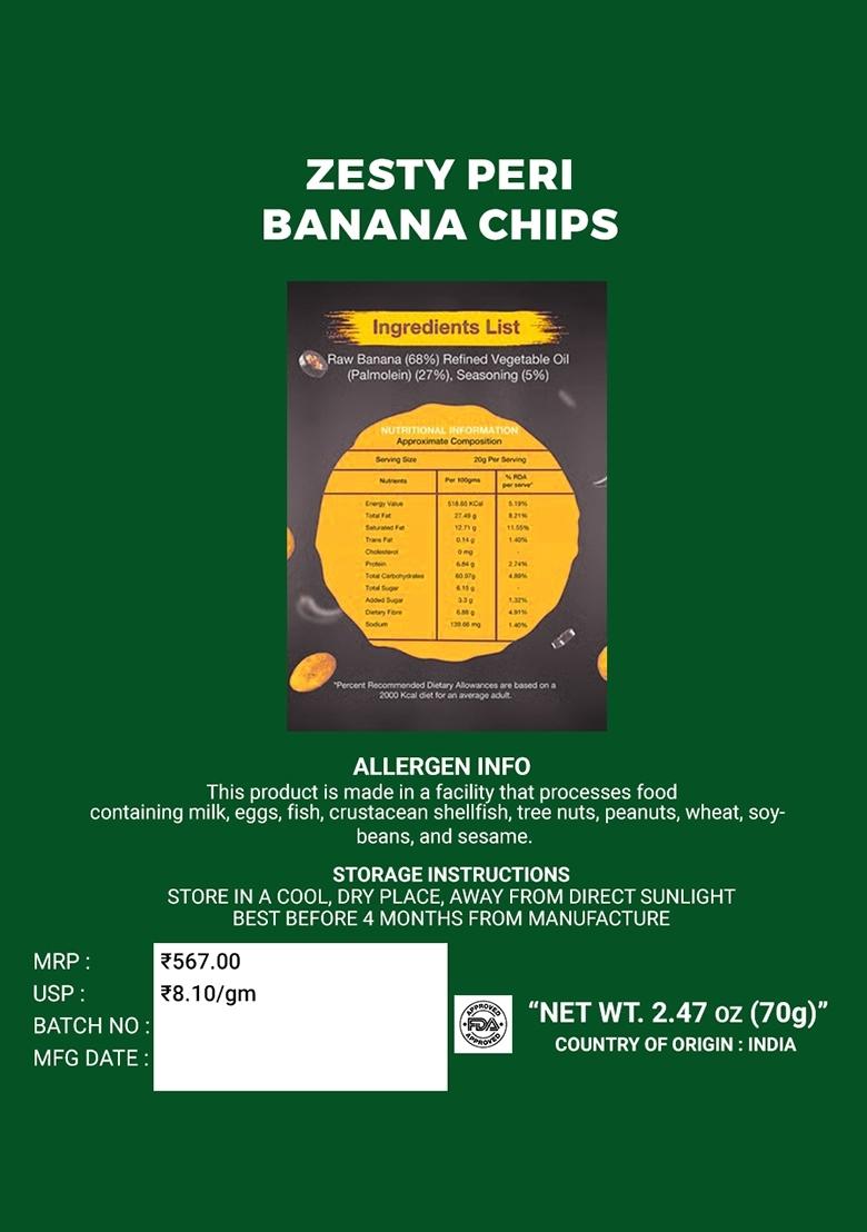 Zesty Peri Banana Chips 2.47 oz (70 g) - Indya